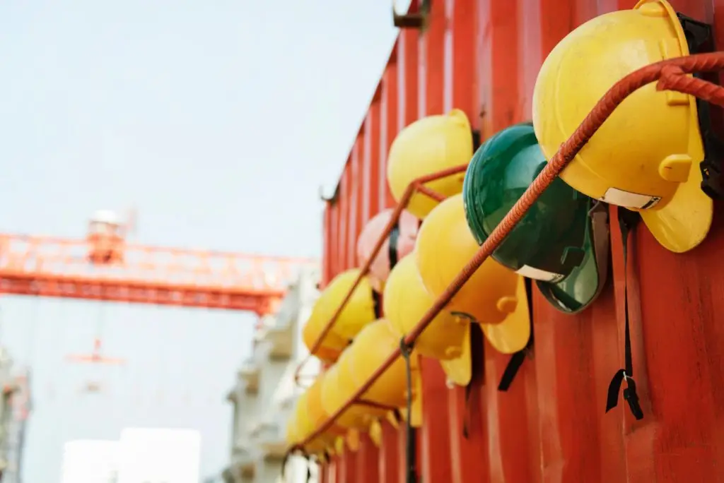 Hard hats hanging